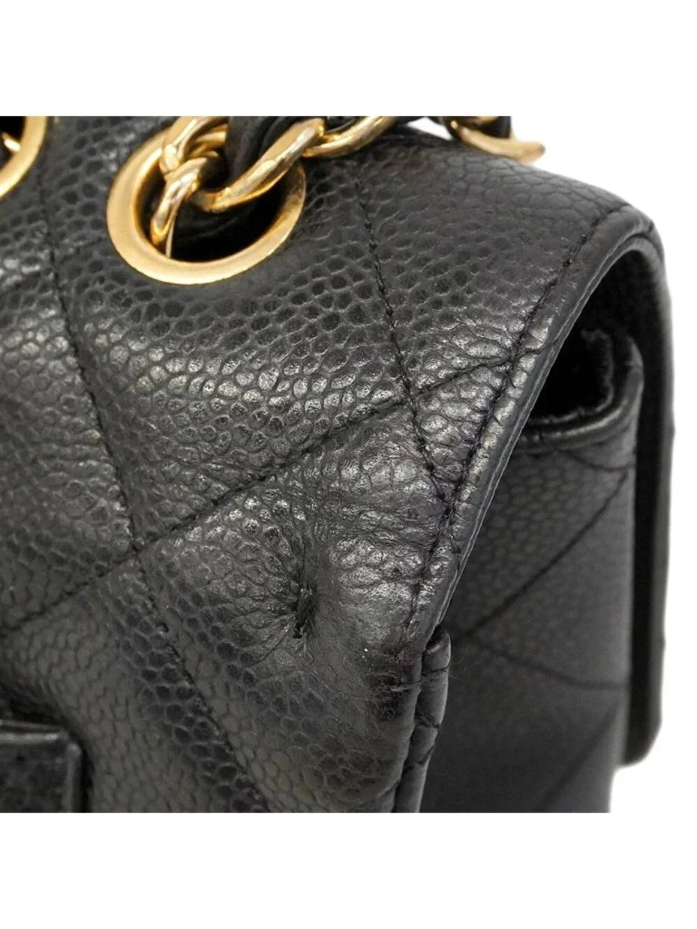Chanel Shoulder Bag Maxi Quilted Caviar Leather Black Gold
